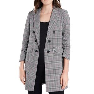 1. State NEW!! Plaid Ruched Sleeve Longline Blazer Size Large